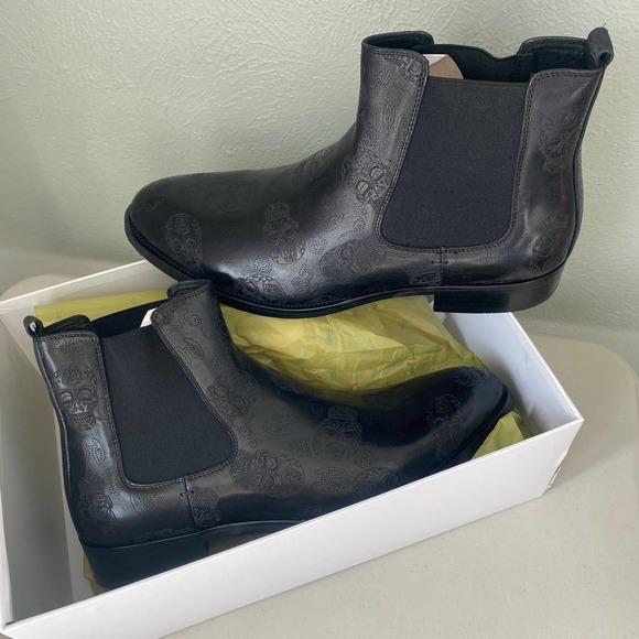 NEW in Box Robert Graham Big Bang Skull Embossed Chelsea Boot Black Mens Sz 11 - Picture 3 of 13